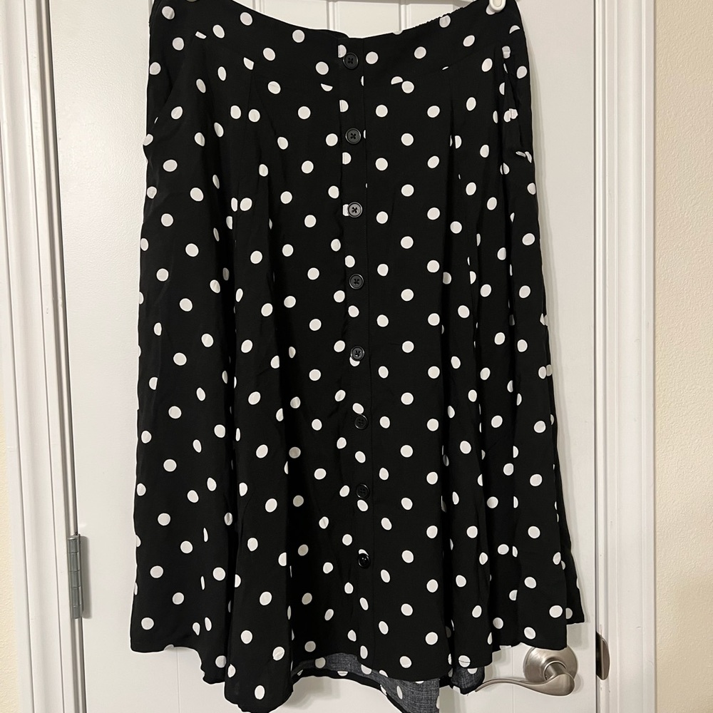 Black & White Polka Dot Challis Button Midi Skirt